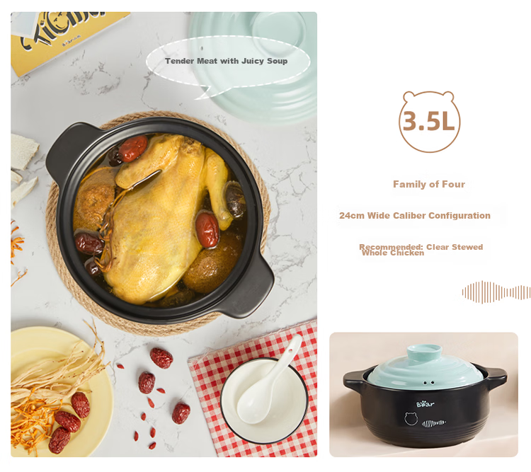 Bear 6L High-Temperature Resistant Ceramic Casserole Pot for Whole Chicken Soup Stewing, Gas Stove Compatible, Crack-Resistant Clay Pot 12