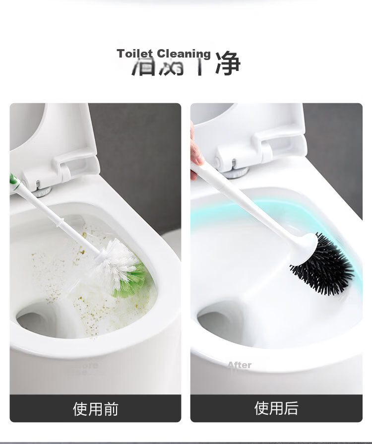 JD Original Silicone Toilet Brush Set, Bathroom Cleaning Brush, Long Handle, Bathroom Cleaner, No Dead Angle, Storage Rack, Wall-Mounted 7