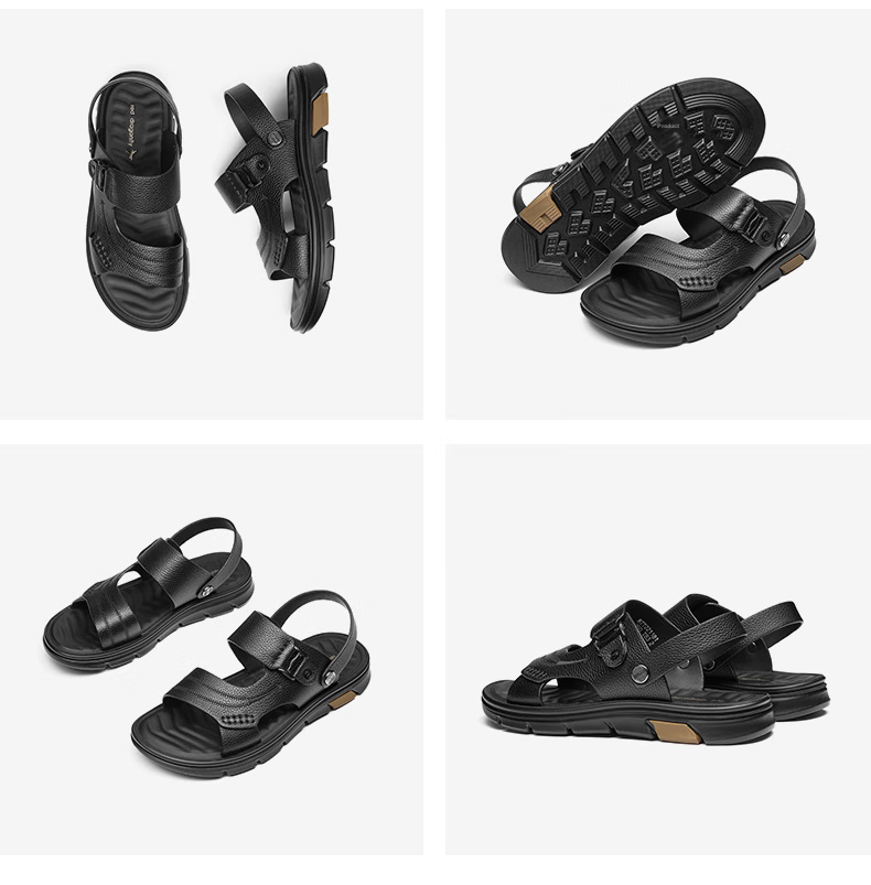 RED DRAGONFLY Men's Sandals, Lightweight Slippers, Summer Cowhide Beach Shoes, Open-Toe Breathable Two-Way Wear WTT22118J Black Size 43 18
