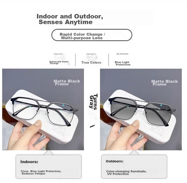Boshide Myopia Glasses, Anti-Blue Light Glasses, Photochromic Semi-Rimless Frame, Black And Silver Frame [Photochromic Gray], Left And Right Eye 200 Degrees 6