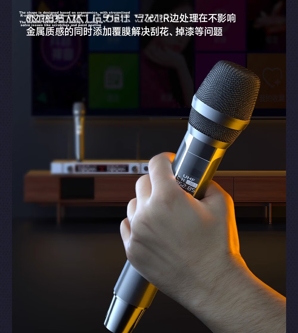SANSUI V79 Professional Wireless Microphone System, Dual-Channel UHF KTV Singing, Speech, Stage, Conference Speaker, Amplifier, Metal, Adjustable Frequency 14