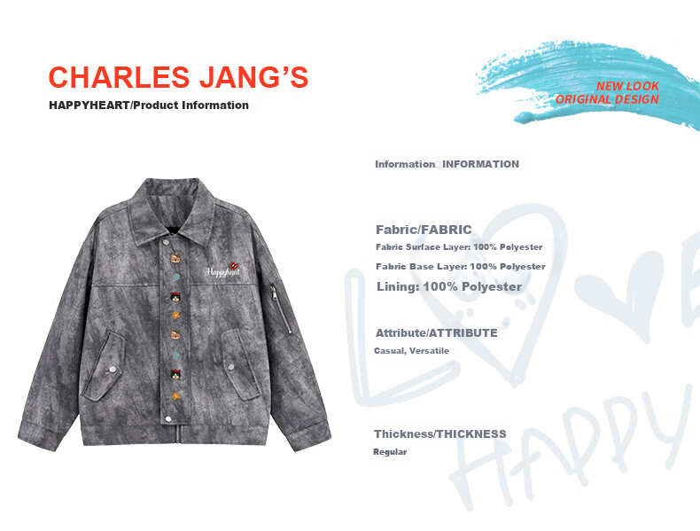 Charles Heart American Street Tie-Dye Lapel Jacket Men Spring Autumn Loose Fit Couple Dark Gray XL 7