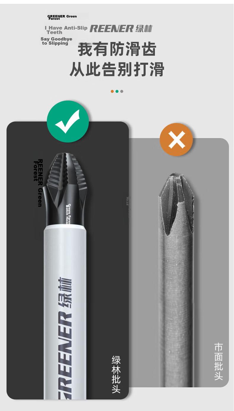 GREENER Anti-Slip Phillips Bit Set 65+70+90+150mm Tungsten Steel Strong Magnetic Household Electric Screwdriver Bits 3