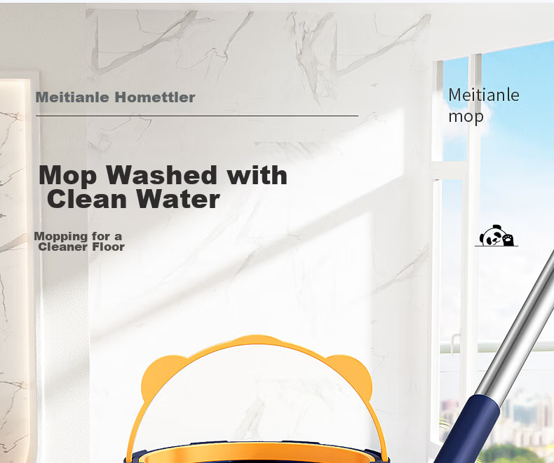 HoMettler Clean and Dirty Separation Spin Mop with 4 Mop Heads, Household One-Mop Cleaning, Hands-Free Washing, Flat Lazy Mop with Glass Cleaner Attachment 9