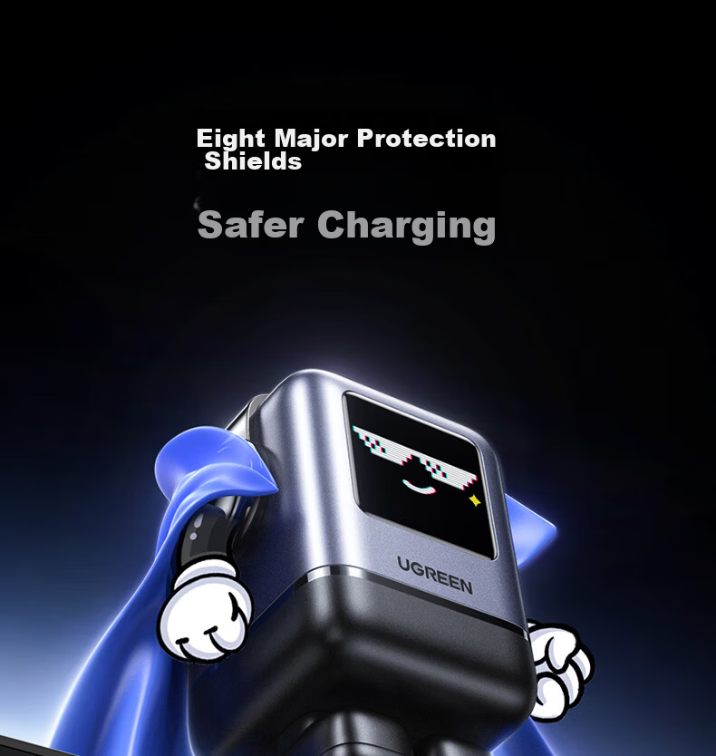 UGREEN 100W GaN Charger, Q-Power Robot Multi-Port Type-C Fast Charging Head, Compatible with PD65W Apple Huawei Phones, MacBook Pro Laptops, Adapter 20