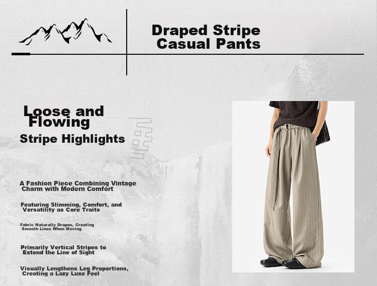 Dingfengbaoluo Men's Summer Loose Fit Striped Suit Pants Linen Texture Casual Trousers JUC32 Dark Gray 2XL 3