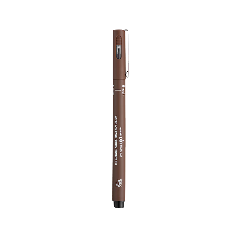 Uni Mitsubishi 0.94mm Water-Based Drawing Soft Tip Needle Pen PINBR-200 Art Design Outlining Brush Pen Brown Single Pack