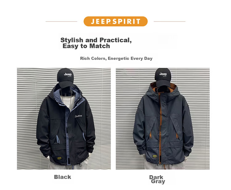 JEEP SPIRIT Men's Spring Autumn Windproof Tactical Jacket Casual Coat Gray XL 9