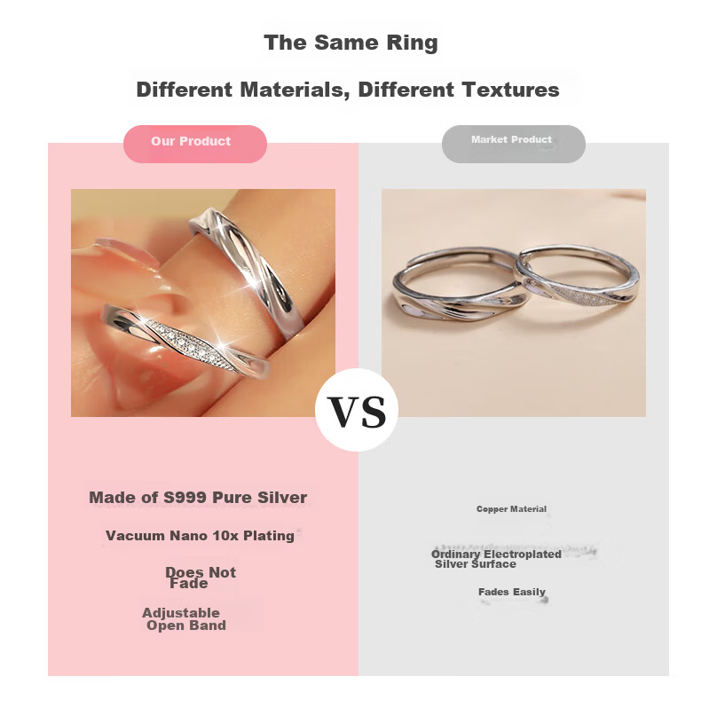 MANHE S999 Pure Silver Couple Rings Set Engagement Diamond Ring Adjustable Women's Tail Ring Valentine's Day Gift 3
