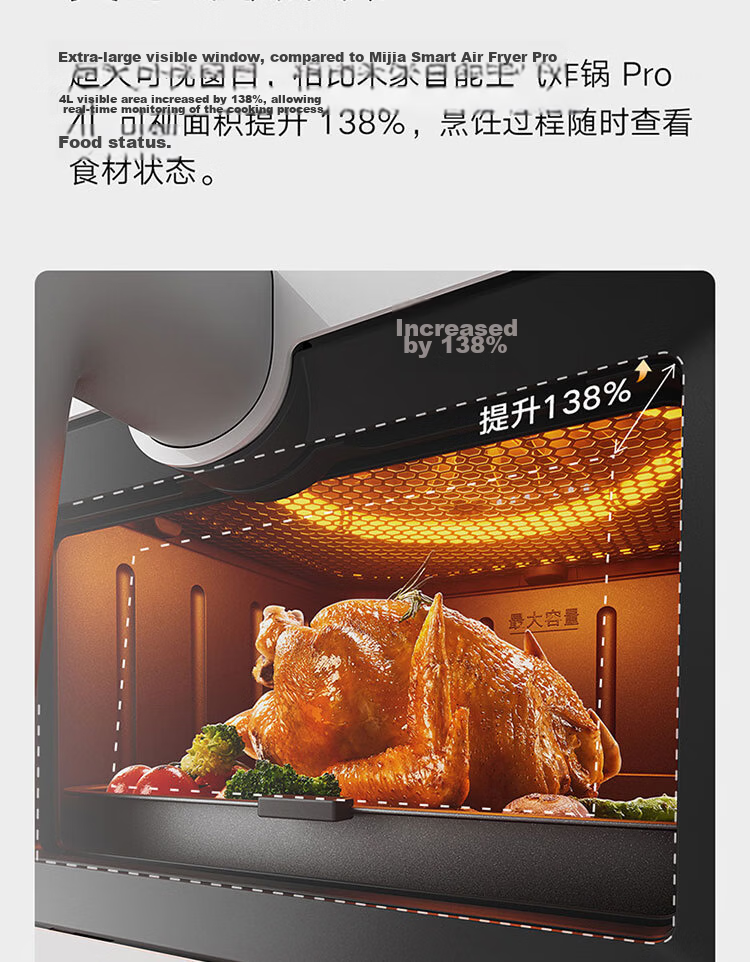 Mijia Xiaomi Air Fryer S1, Home Multi-Functional Electric Fryer And Oven, Dual Mode for Precision And Rapid Baking, Steam Tenderizing And Roasting, Visible No-Flip Design, Metal Interior, 6L Capacity 19
