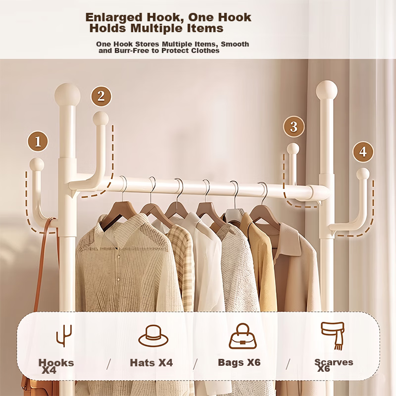 HaixiFang Floor Coat Rack with Wheels Cat Ear Design Double Rod 80cm White for Bedroom Balcony Small Spaces HL22 13