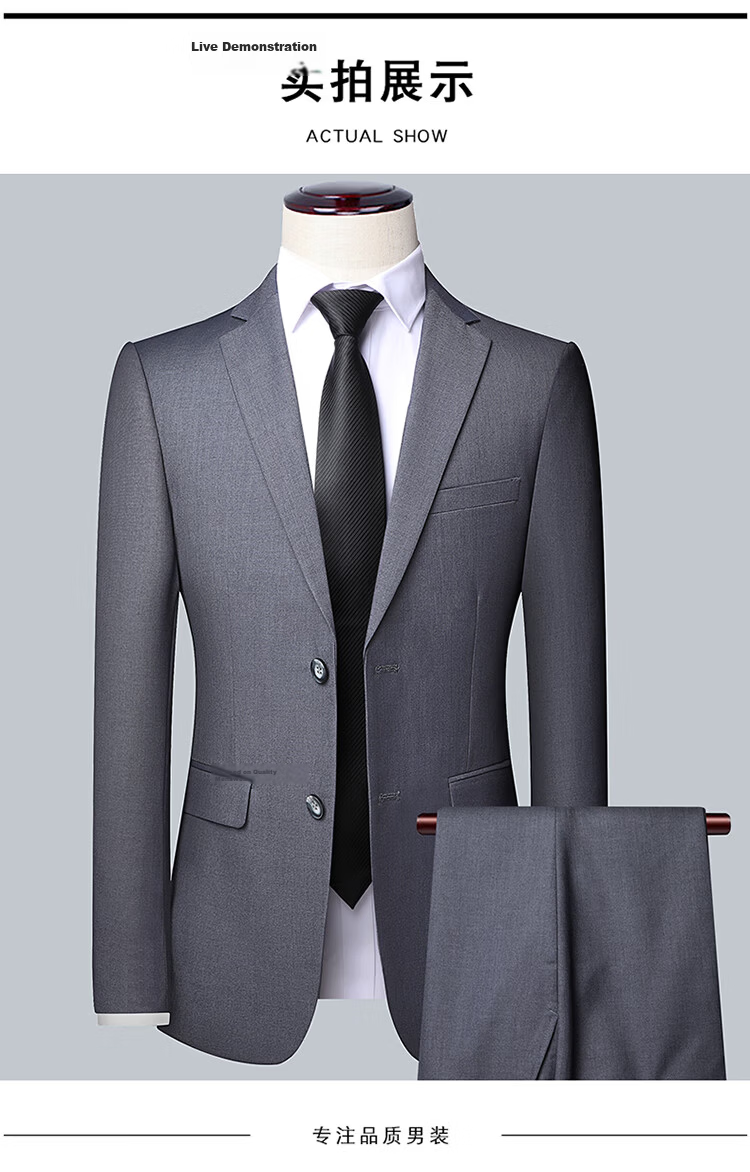 ROMON Men's Suit Set, Small Suit Jacket, Professional Formal Wear, Slim Fit Casual Groomsman Suit, Navy Blue 6XL 8