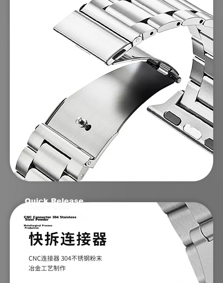 MSSM Compatible Apple Watch Band Metal Stainless Steel iWatch Band S11/Ultra3/S10/9/SE3 Apple Three-Link Stainless Steel Band - Graphite Black 41/40/38MM 6