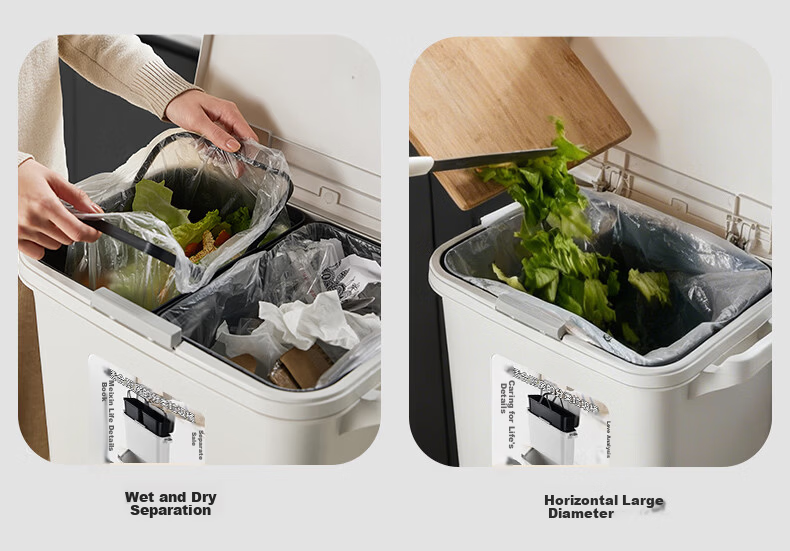 JEKO&JEKO Kitchen Japanese-Style Trash Can, 34L Household Kitchen Waste Sorting with Lid, Large Capacity Tall Model, Dry And Wet Separation, Foot Pedal, Two-Tier 13