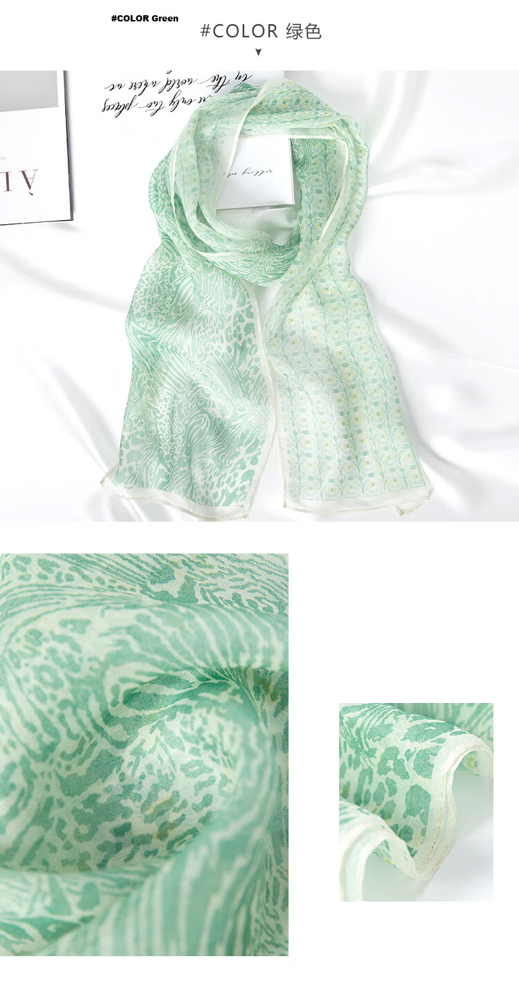5161 Women's Silk Scarf Chiffon Lightweight Commuter Neck Scarf 100% Mulberry Silk Fashion Printed Long Scarf Holiday Gift 8