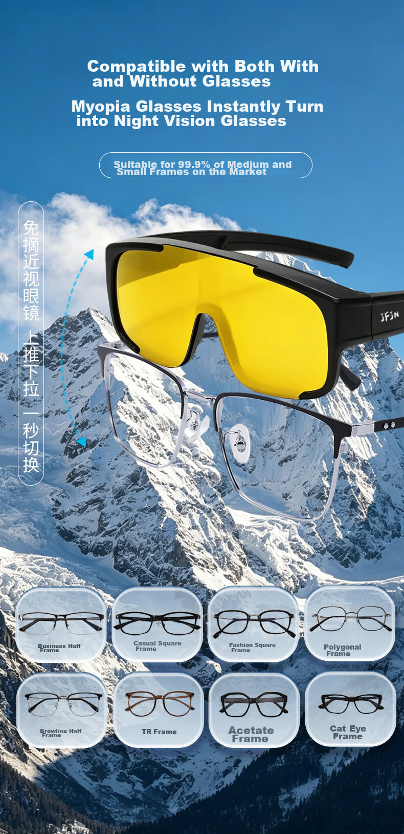 JFJN Night Vision Glasses Myopia Clip-On Cycling Mountaineering Sunglasses Driving Anti-Glare High Beam Protective Goggles HW001 4