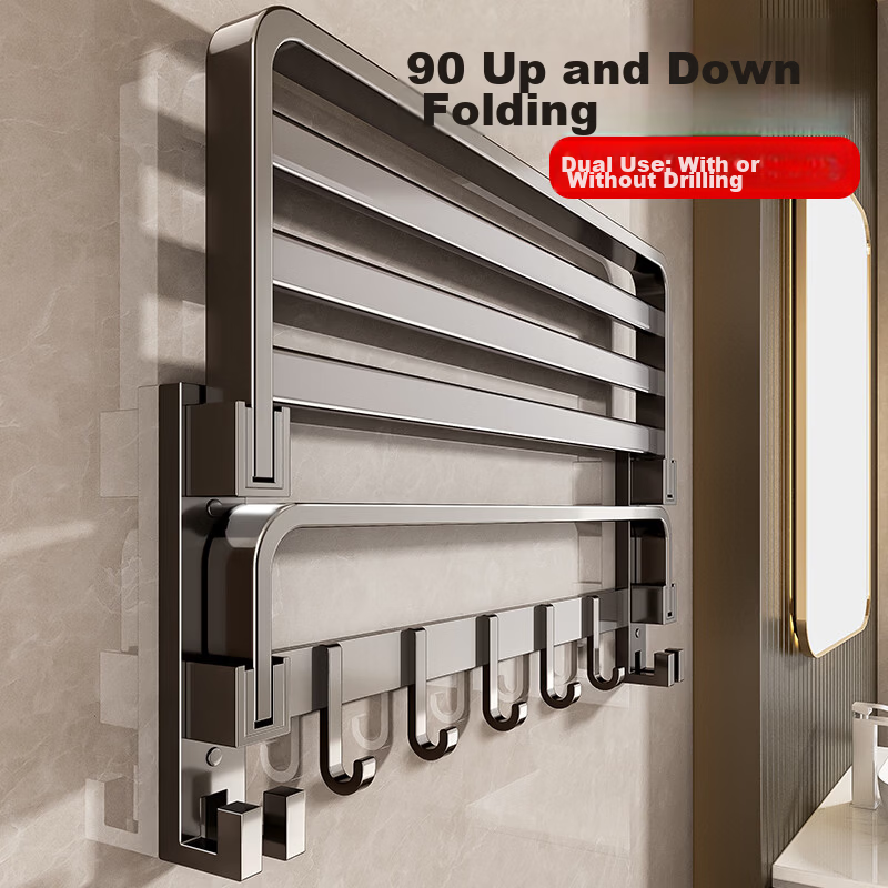 Baihan Towel Rack No-Drill Bathroom Storage Rack Bathroom Hanging Set Toilet Towel Rack Bathroom Storage Organizer