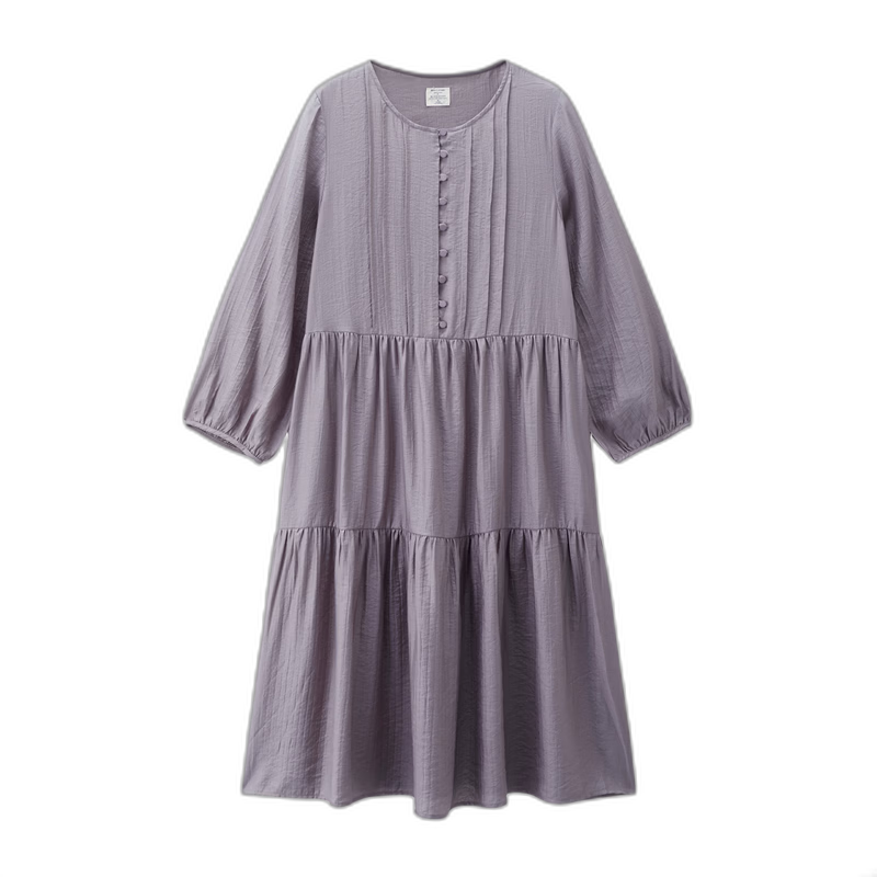 Giordano Women's Loose Pleated Striped Round Neck Half-Placket Dress 2026 Spring 05466066