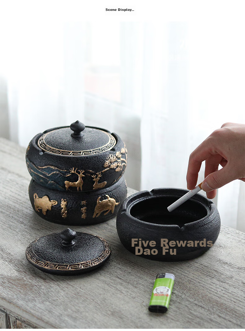 Bangushan Large Ceramic Ashtray with Anti-Spitting Design for Office, Living Room, Home Use, Creative And Personalized Ashtray Gift, Random Style Shipped 6