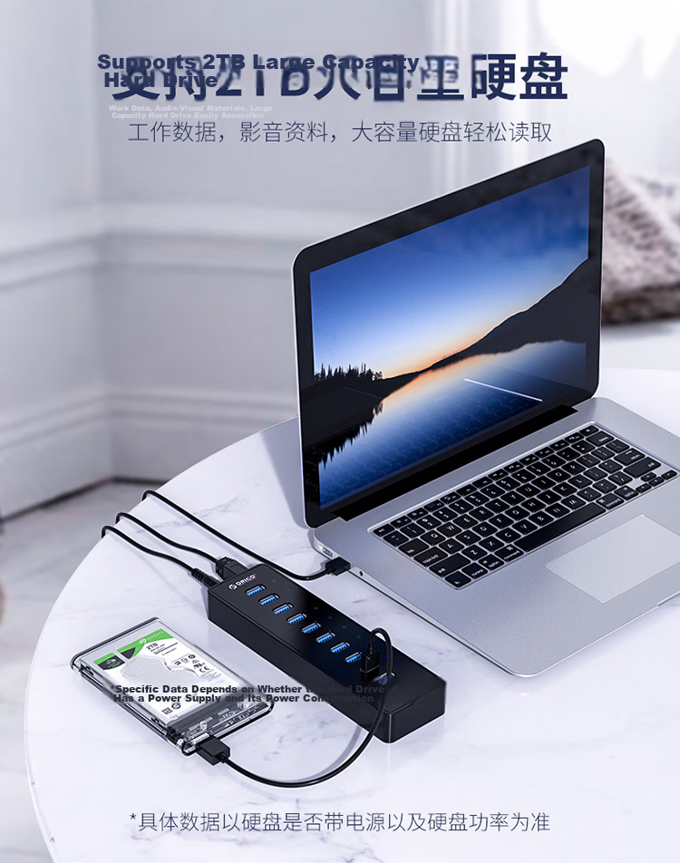 ORICO USB 3.0 Hub, High-Speed 7-Port Expansion Dock, Laptop Multi-Port Adapter, with 12V Power Supply H7928 5