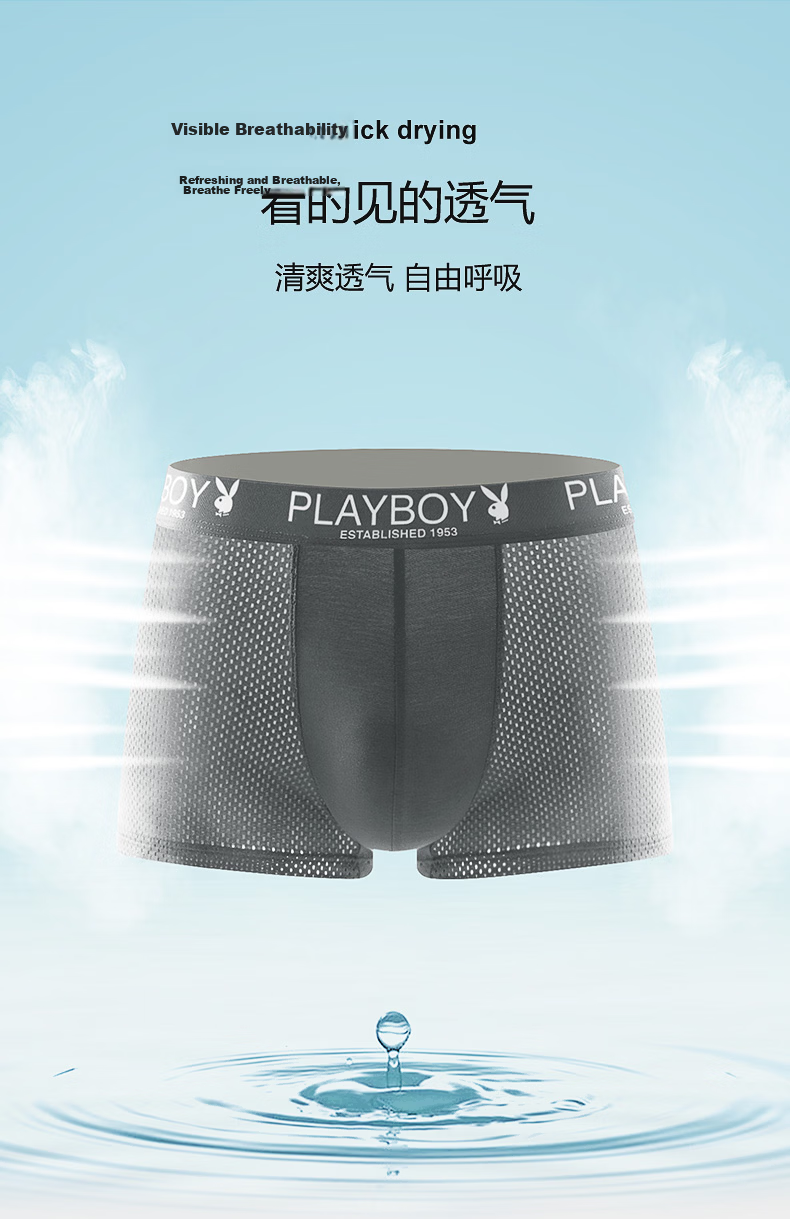 Playboy Men's Summer Ice Silk 10A Grade Antibacterial Breathable Mesh Boxer Briefs 4-Pack Luxury 2