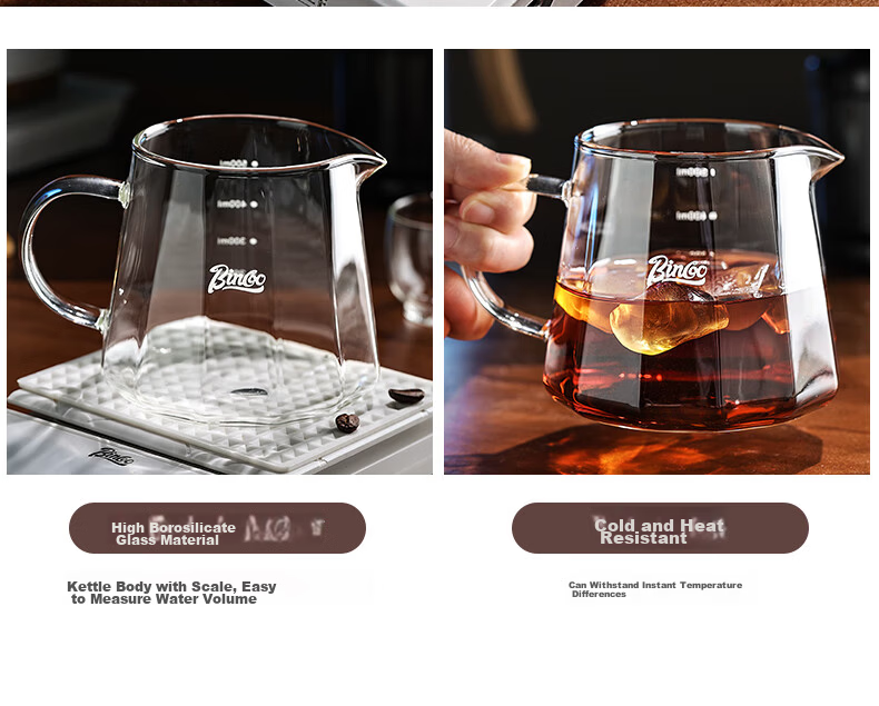 Bincoo Coffee Sharing Pot Glass Pour-Over Coffee Set with Scale V60 Dripper and Hanging Ear Coffee Cup 5