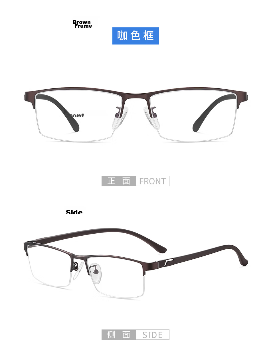 DRATRA Semi-Rimless Men's Myopia Blue Light Blocking Radiation Optical Glasses Frame with Prescription Astigmatism Photochromic Lenses Business Style 13