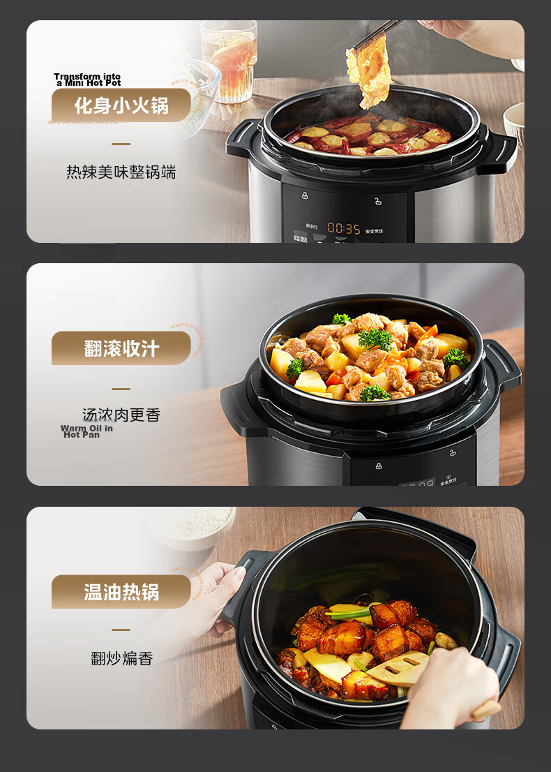 Midea Electric Pressure Cooker 5L Household 2-10 People Fully Automatic Smart Reservation Rice Cooker Deodorizing and Freshness Enhancing Large Screen Double Inner Pots Electric Rice Cooker Open Lid H 9