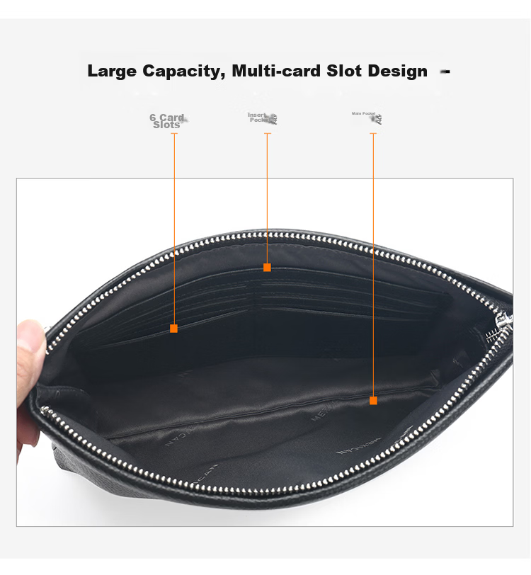 MEXICAN Men's Clutch, Top-Grain Leather Handbag, Multi-Card Slots, Zipper Envelope Bag, Wallet Clip, Birthday Gift for Me 9