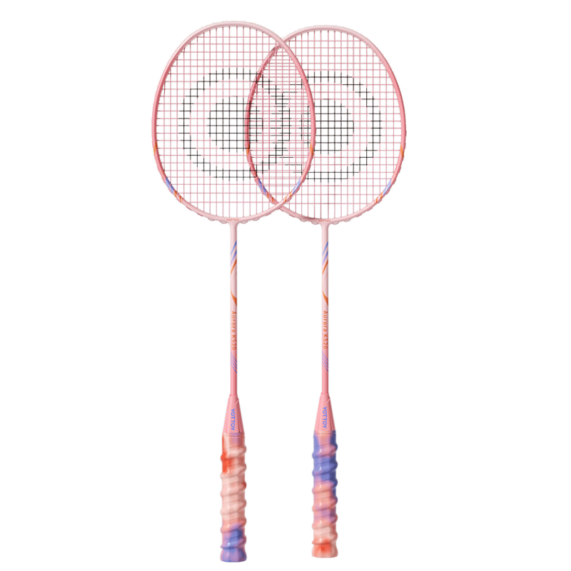 Yottoy Ultra-Light Carbon Shaft Badminton Racket Set for Students and Beginners Training Coach Recommended Soft Pink Orange *2