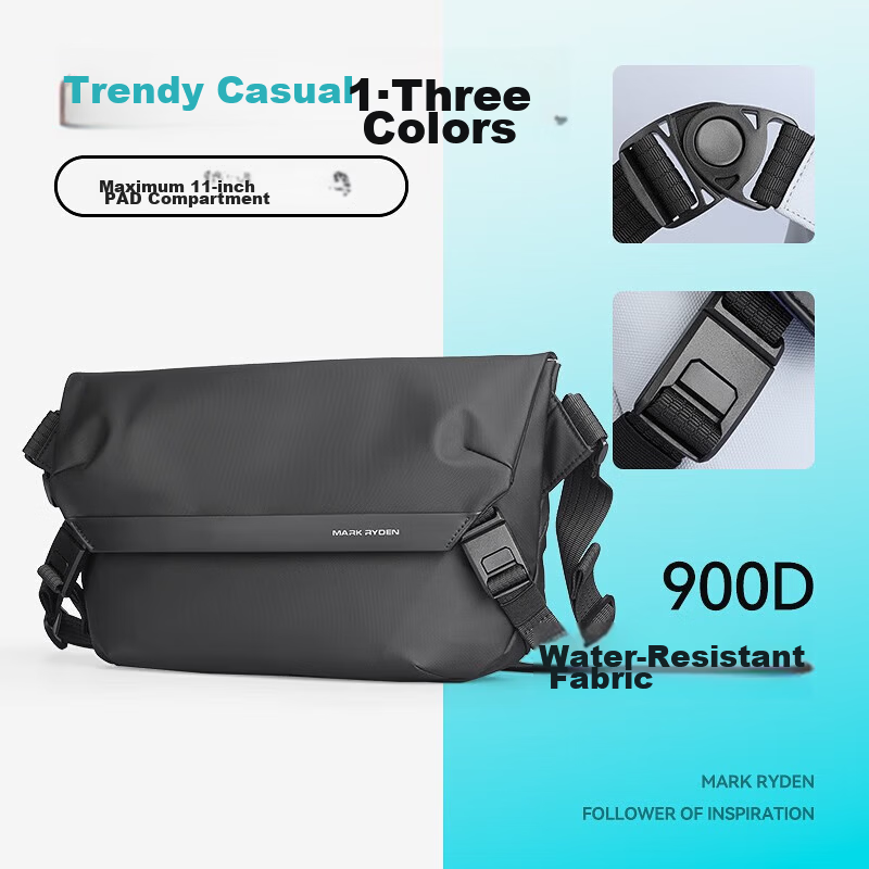 MARK RYDEN Large Capacity Outdoor Shoulder Bag iPad Compatible Sports Crossbody Messenger Travel Bag MR2819 Classic Black