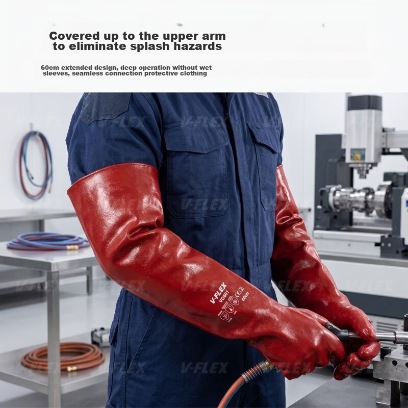 SHENGLI V-FLEX® VGR635 Natural Latex Industrial Chemical Resistant Gloves Oil Resistant Acid and Alkali Resistant Corrosion Resistant Rubber Gloves 35cm Black and Orange 2 Pairs Pack 6