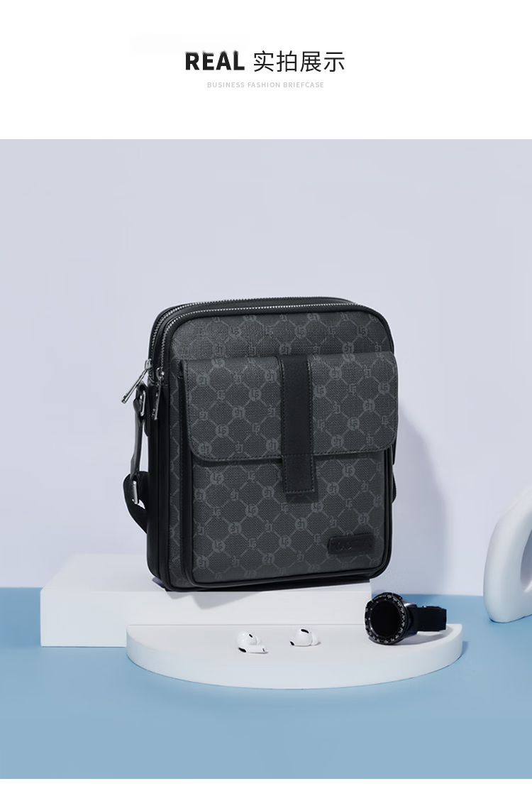 GOLF GOLF Men's Large Capacity Fashion Printed Single Shoulder Bag, Vertical Style, Suitable for iPad and Mobile Phone, Business Casual Small Square Bag, Men's Crossbody Bag, 5I798466J Gray with Black 18