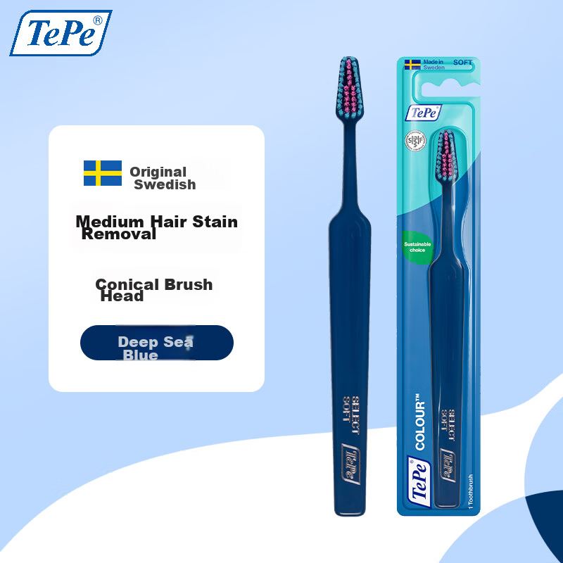 Tepe Swedish Imported Fun Slim Medium Bristle Toothbrush Adult Small Head Tapered Brush Tooth Stain Removal Unisex - Cute Rose Red