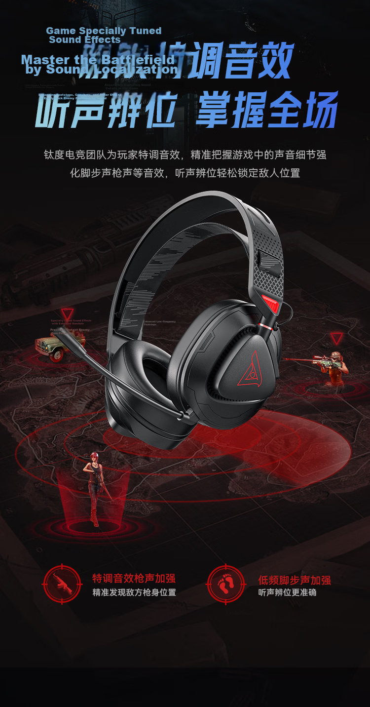 Taidu THS318 Lightweight Luan Competitive Edition Four-Mode Wireless Gaming Headset Computer Over-Ear Delta FPS Game Sound Positioning No-Light Black 11
