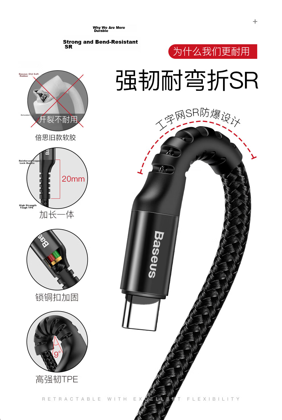 BASEUS Apple 18 Charging Cable, Type-C Data Cable, Carplay Car-Mounted Spring Retractable PD Fast Charging Cable, 100W, Suitable for IPhone 17/16/15 Pro Max Phones 8