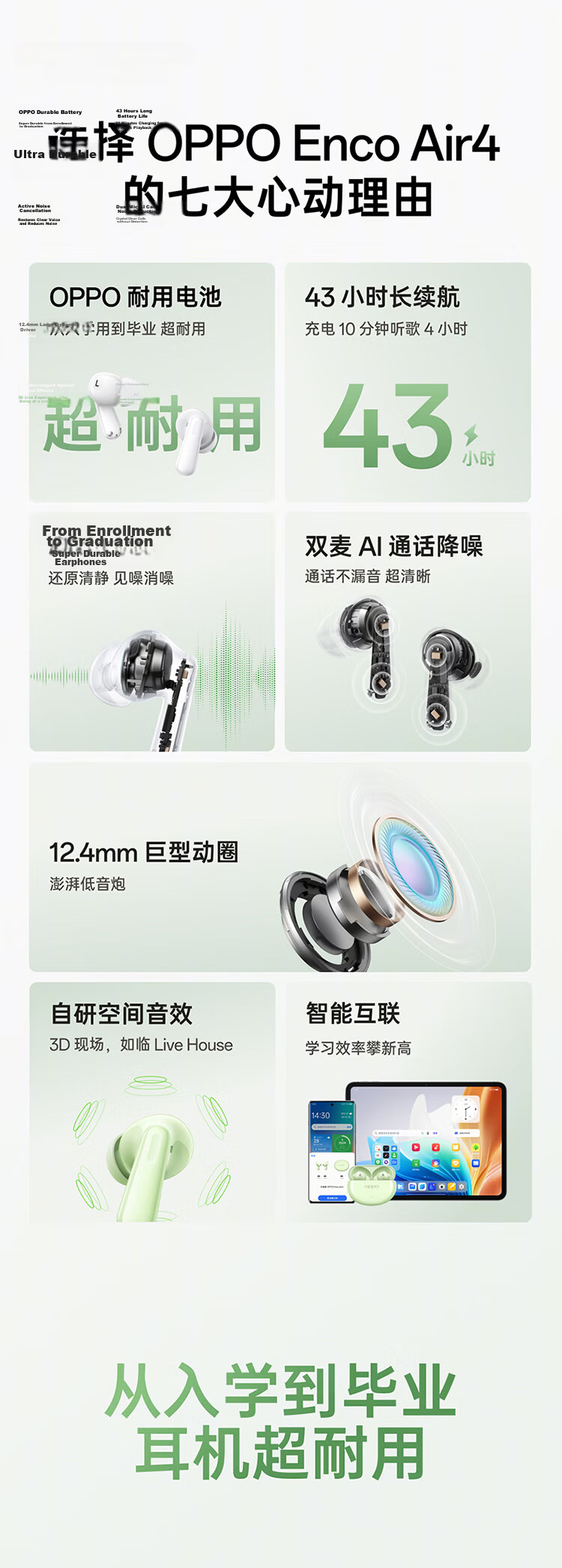 OPPO Enco Air4 True Wireless Bluetooth Earphones In-Ear Music Running Gaming Headphones Compatible with Apple Huawei Xiaomi Frost White 3