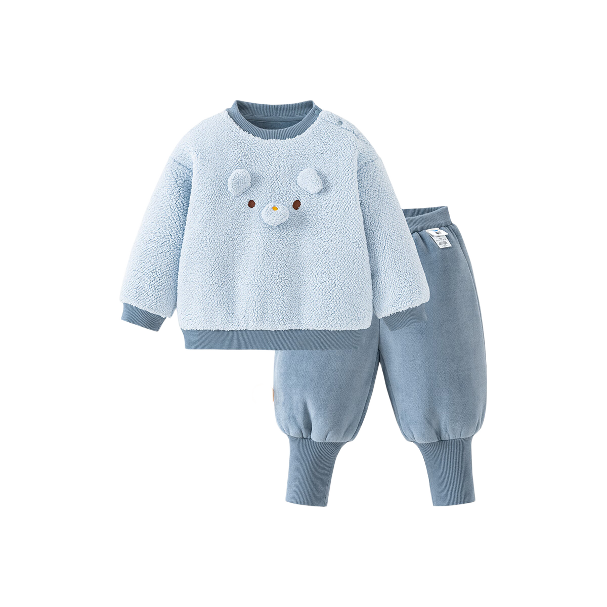 Minibala Unisex Kids Plush Set Loose Warm Long Sleeve Top and Pants Two-Piece Winter Outfit