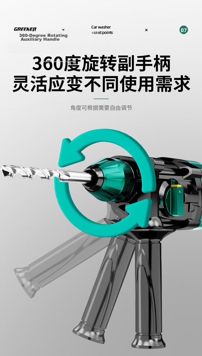 GREENER Lightweight Electric Hammer Impact Drill, 800W Electric Pick Three-In Drill, Small High-Power Household Wall Drilling And Concrete Drilling 11
