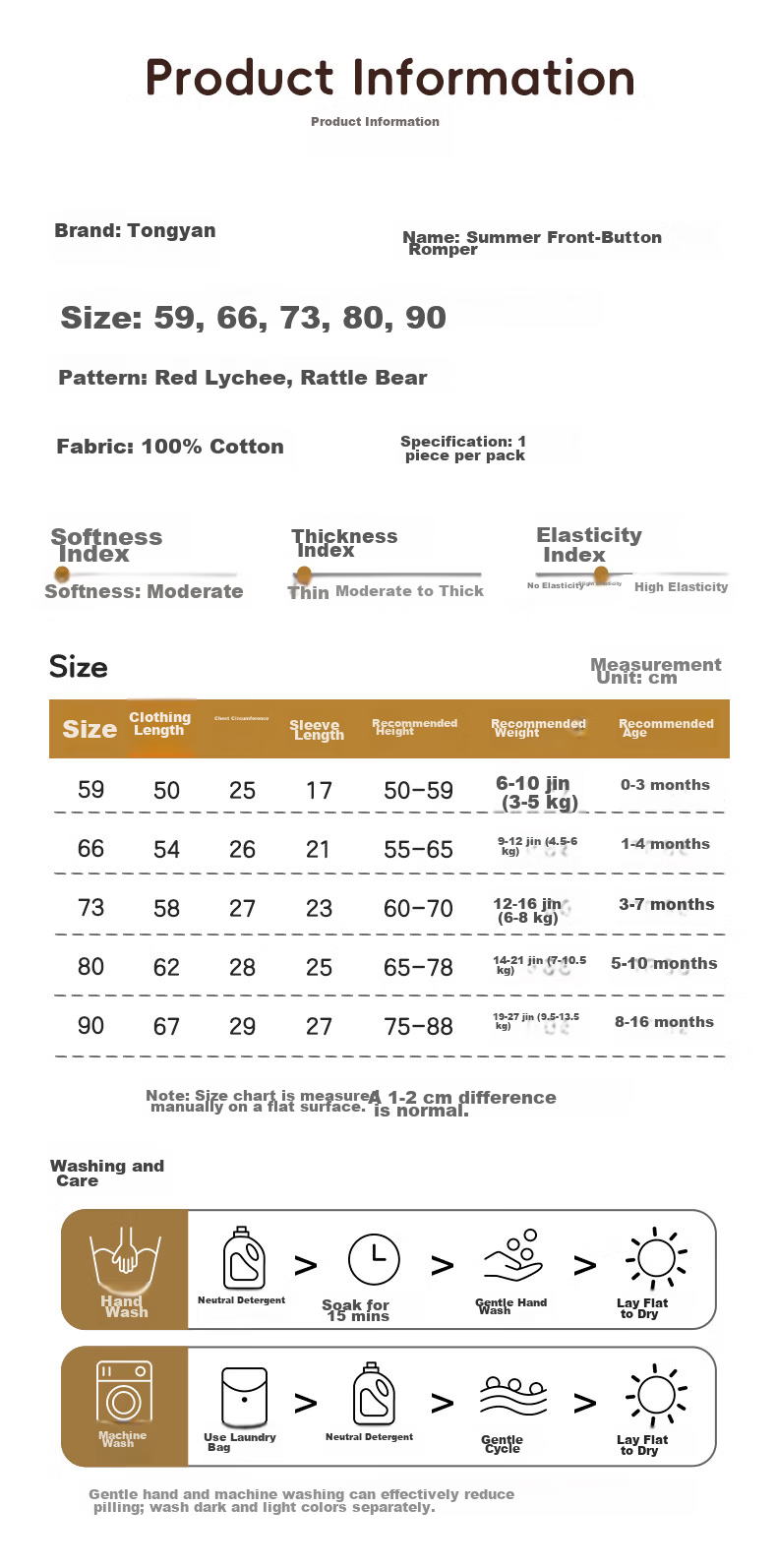 Baby Face Newborn Romper Crawling Suit Spring Summer A-Class Pure Cotton Full Moon Baby Pajamas Size 66 3