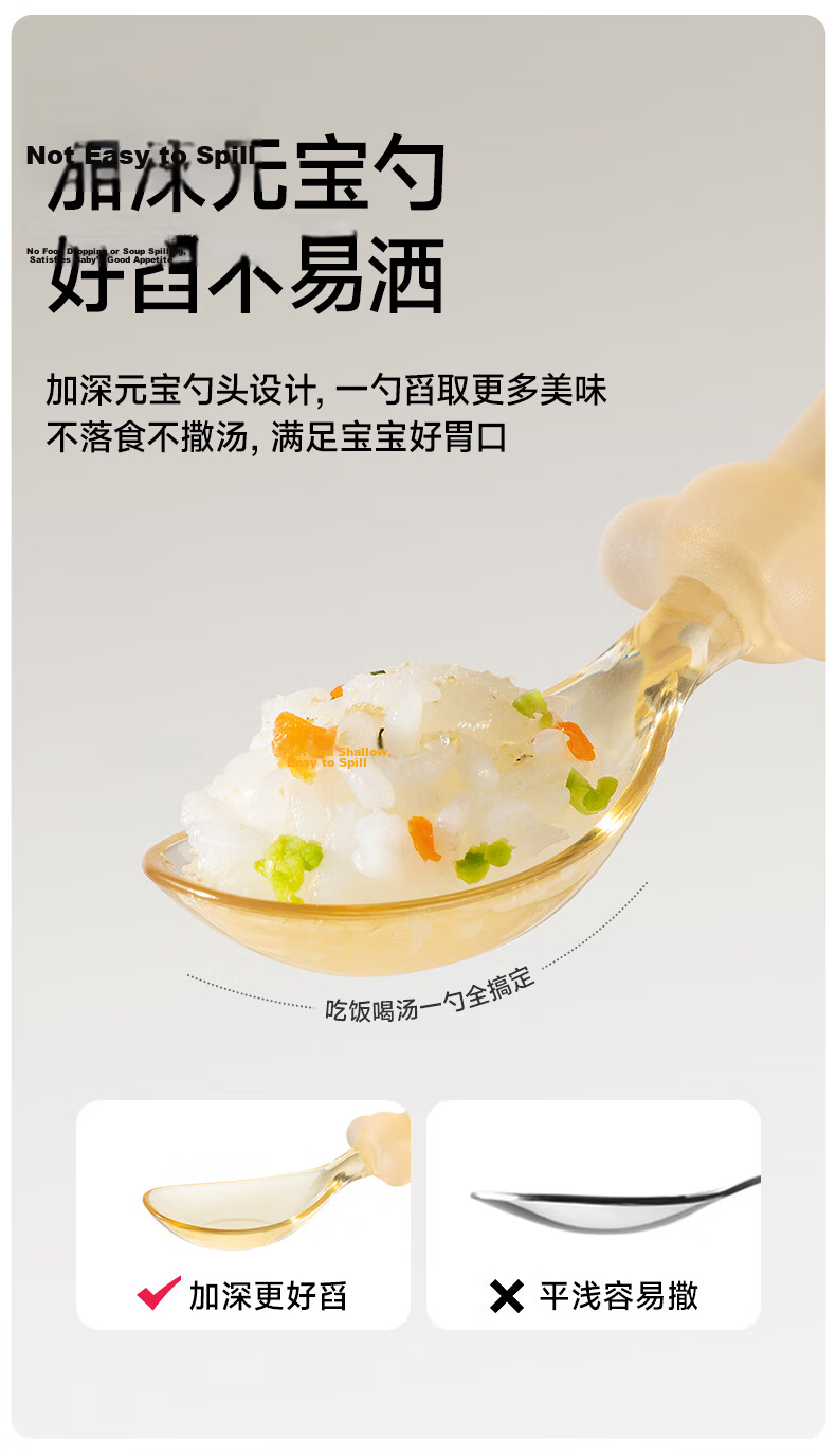 LUSN PPSU Baby Spoon, Self-Feeding Spoon for Learning to Eat, Training Spoon for Eating, Children's Supplementary Food Utensils, Yuanbao Fork And Spoo 4