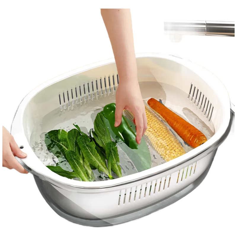 Jiadu Kitchen Double-Layer Thickened Vegetable Washing Basin Draining Basket Fruit Tray Household Living Room Coffee Table Sink Strainer Basket