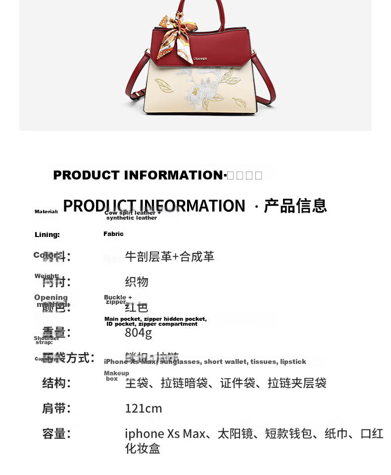 C.BANNER Leather Handbag for Women Embroidered Large Capacity Tote Shoulder Crossbody Bag Birthday Gift for Girlfriend Wife Premium Feel 12