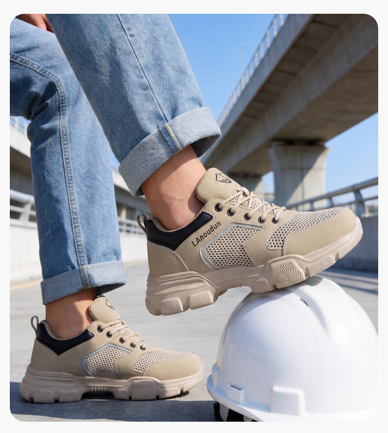 BlueOwl Shield Men's Summer Breathable Anti-Smash Steel Toe Anti-Puncture Odor-Resistant Safety Work Shoes D232-1 Size 37 17