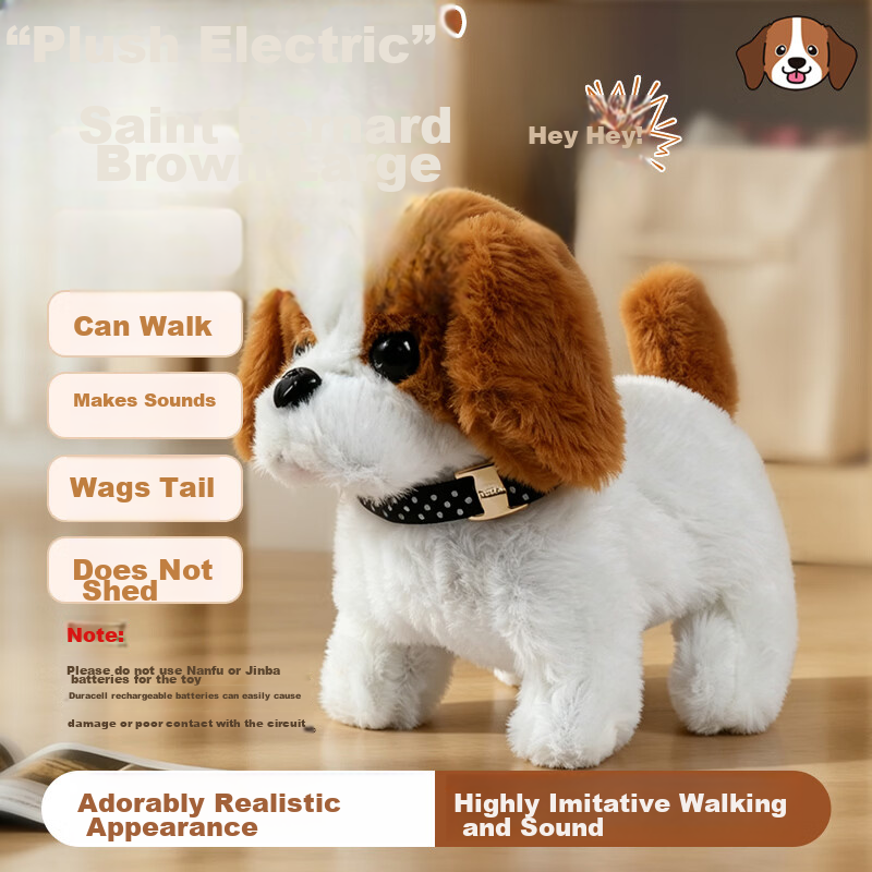 Honey Joy Realistic Plush Walking and Barking St. Bernard Dog Toy Electric Brown Birthday Gift for Boys and Girls