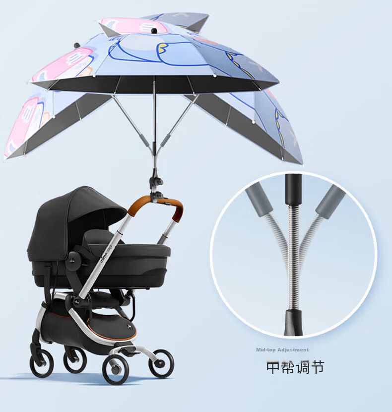 Baoshi Baby Stroller Sunshade Umbrella Black Coated UV Protection Dual-Use Handheld and Stroller Mountable 84cm Diameter Baby Sun Umbrella Rain Umbrella for Kids Tricycle 3