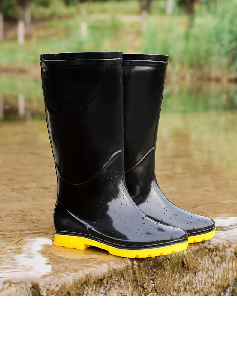 Lanoudun Men's Tall Waterproof Rain Boots, Outdoor Wear-Resistant Rubber Shoes, Non-Slip Rain Boots, Overshoes YX1007 Size 42 15