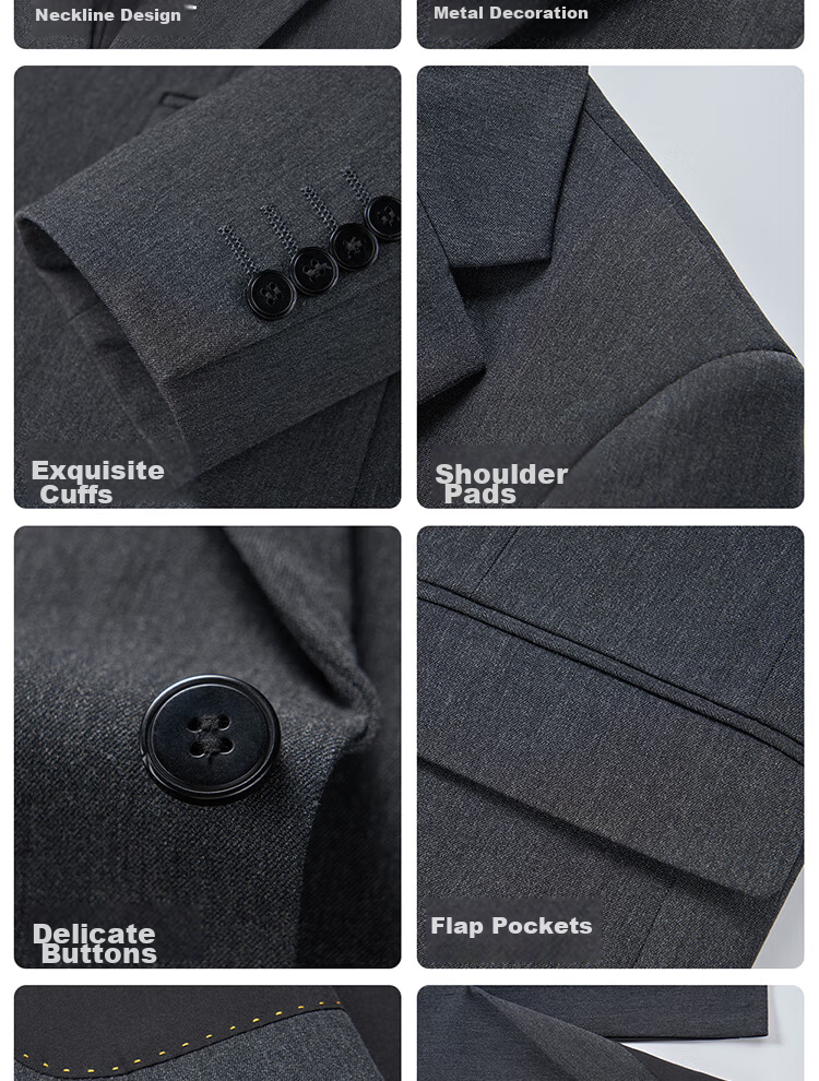 ROMON Men's Business Suit Set [Blazer + Vest + Trousers] Dark Gray 2XL 12