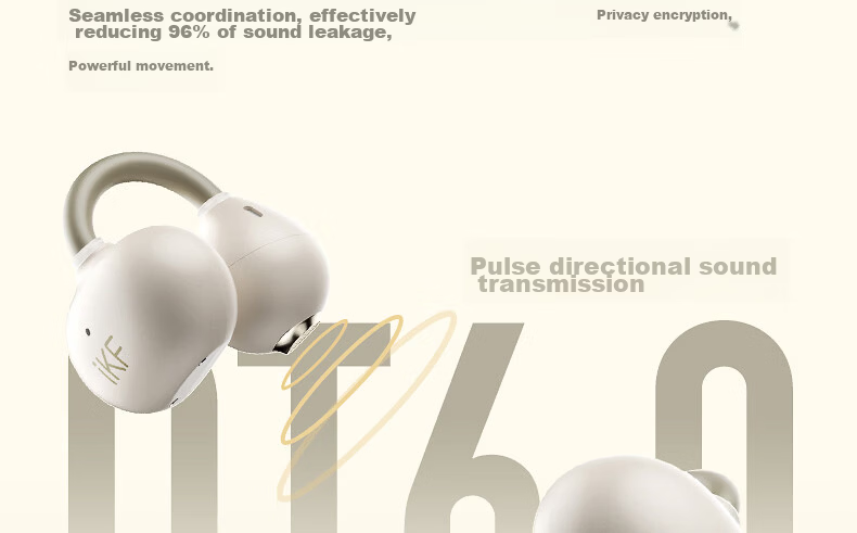 IKF AirClip Bluetooth Earclip Wireless Open Air Conduction Non-In-Ear HiFi Stereo Headphones Fitness Sports Long Battery Life Classic White 36