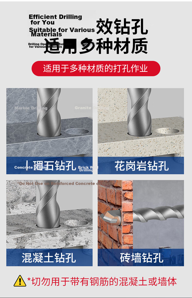 People Electric Hammer Drill Bit Square Shank Four-Groove Wall Penetration Cement Concrete Wall Opening Construction Impact Drill Bit 16*350 5
